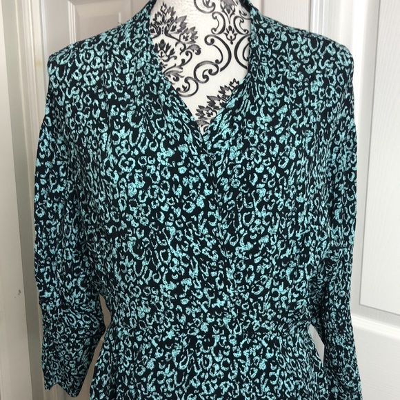 Zara Dress Blue Green Cinched Waist 3/4 Sleeve Animal Print M New modest - Picture 2 of 6